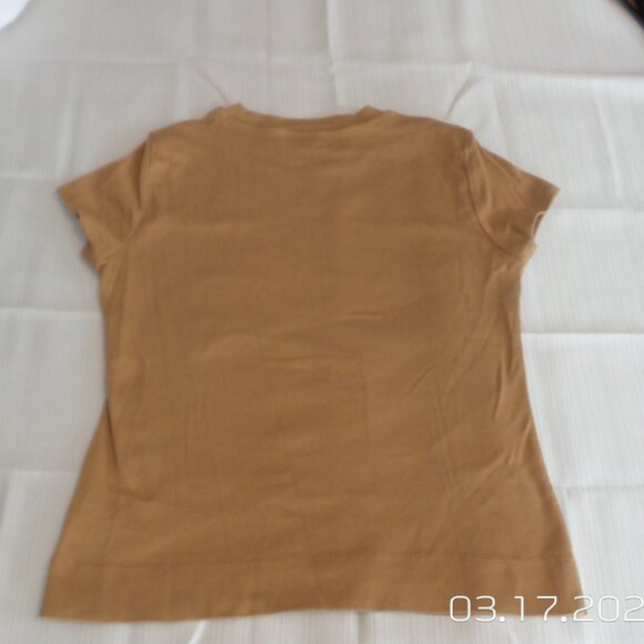 CALVIN KLEIN Women's Beige/Light Brown Short Sleeve Top Size Medium Like NEW - Picture 7 of 15